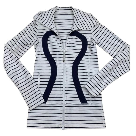 Lululemon In Stride Jacket Quiet Stripe White Deep Indigo / Deep Indigo Size 2 - Picture 2 of 7